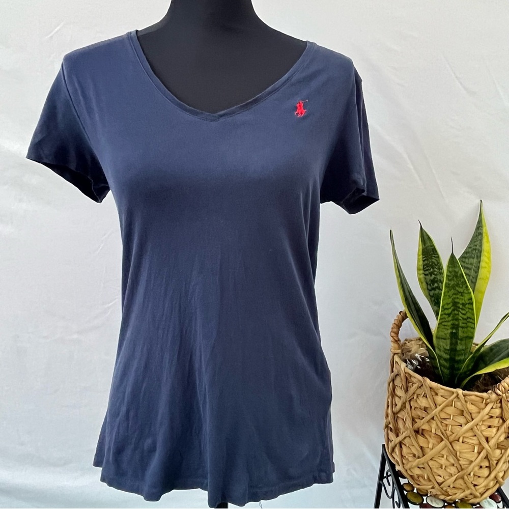 RALPH LAUREN SPORT MEDIUM NAVY V NEVK T SHIRT RED HORSE COTTON SHORT SLEEVE